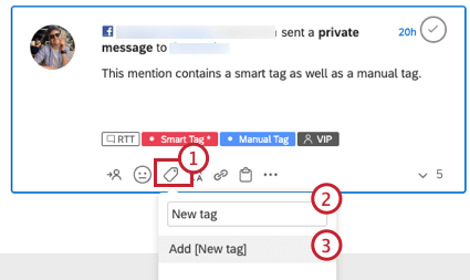 facendo clic sullicona del tag su una menzione per aggiungere un nuovo tag