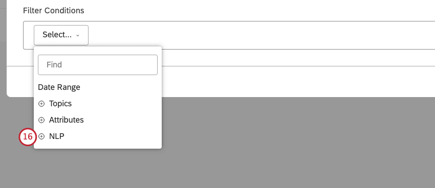 Select NLP to filter data by words and other linguistic entities detected by the XM NLP engine