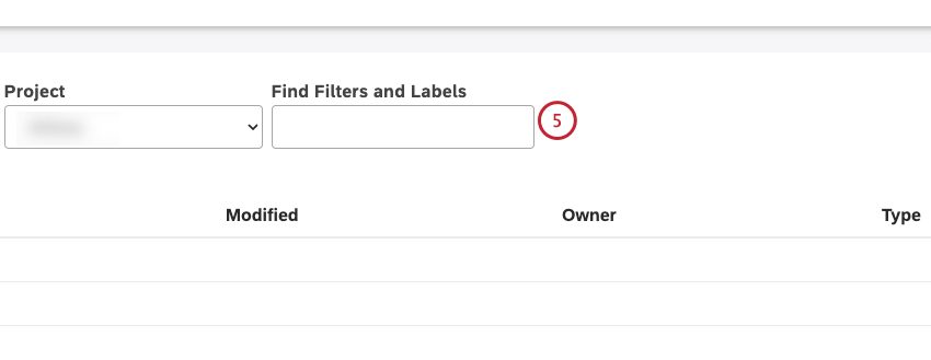 Find filters by name or by labels using the Find Filters and Labels box