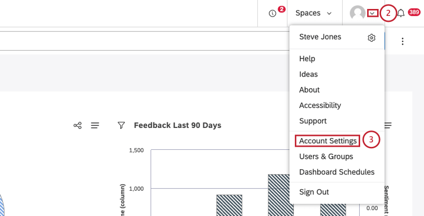 user profile icon clicked, menu expanded that includes account settings