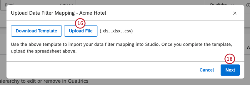 window where you upload a file