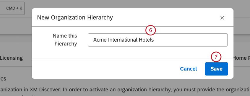new window where you name org hierarchy