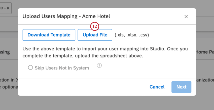 user interface as described in the step
