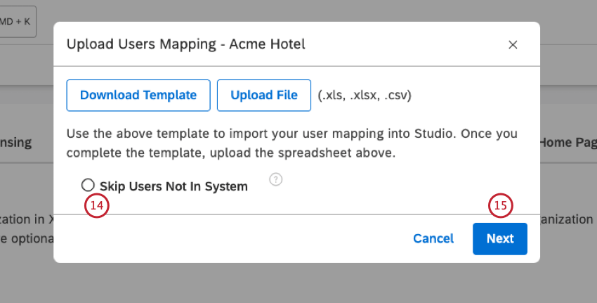 user interface as described in the step