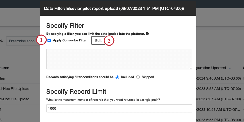 clicar em editar para adicionar um filtro de conector