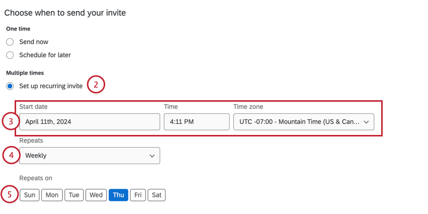 setting up the recurring invite schedule