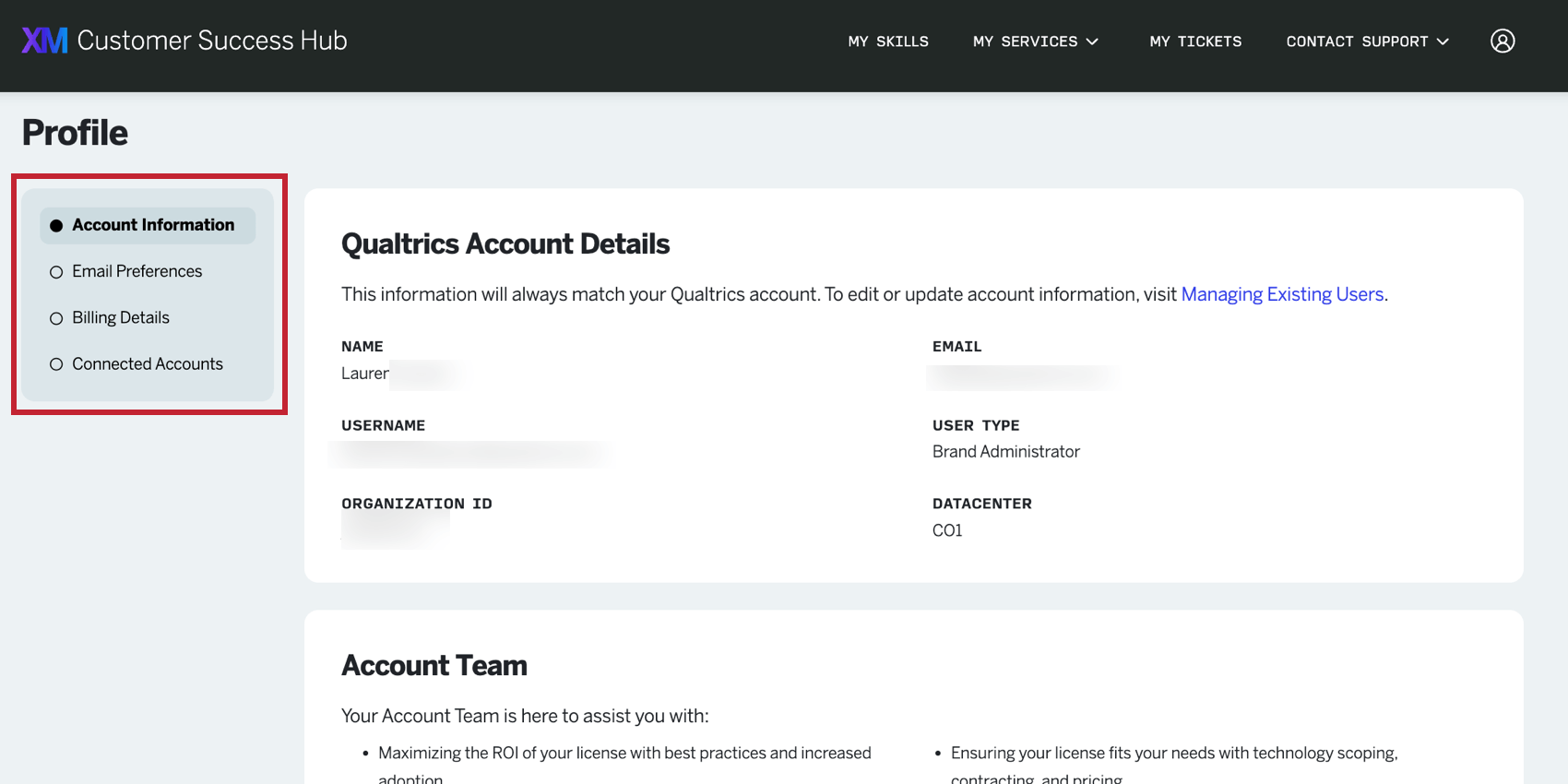 the different tabs in the profile page of the hub