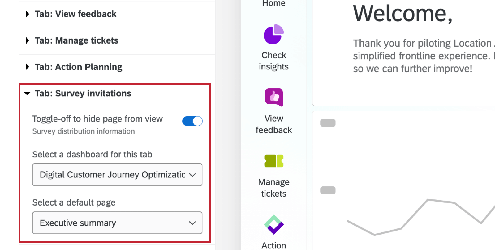 uMFRAGEEINLADUNGEN in den Einstellungen des Location Experience Hubs