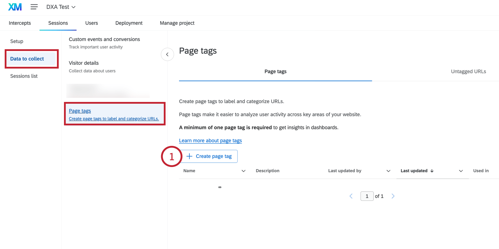 clicking "create page tag" 