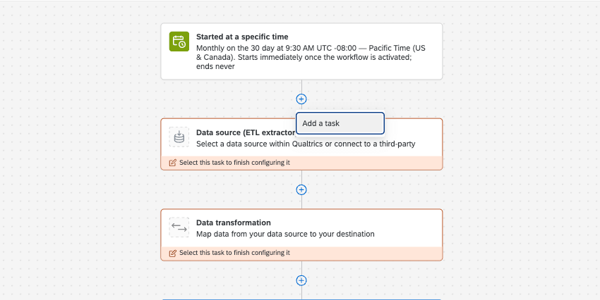 empty ETL workflow with a schedule but no extractor or transform task