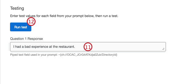 field to add test data and button to run the test