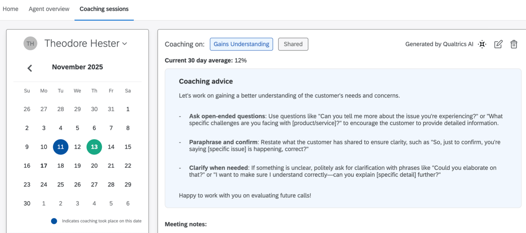 viewing recently sent coaching advice