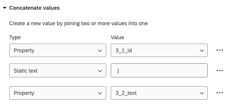 concatenate values 3 fields: 1 is property, value 3 1 ID. 2 is static text, upwards dash |. 3 is property, 3 2 text