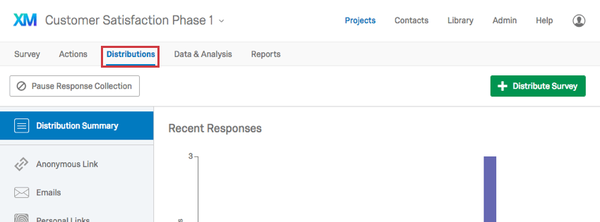 Distributions tab within specific project