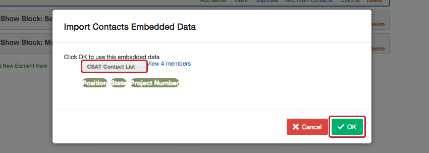 A lista de contatos CSAT é selecionada para puxar dados integrados dela