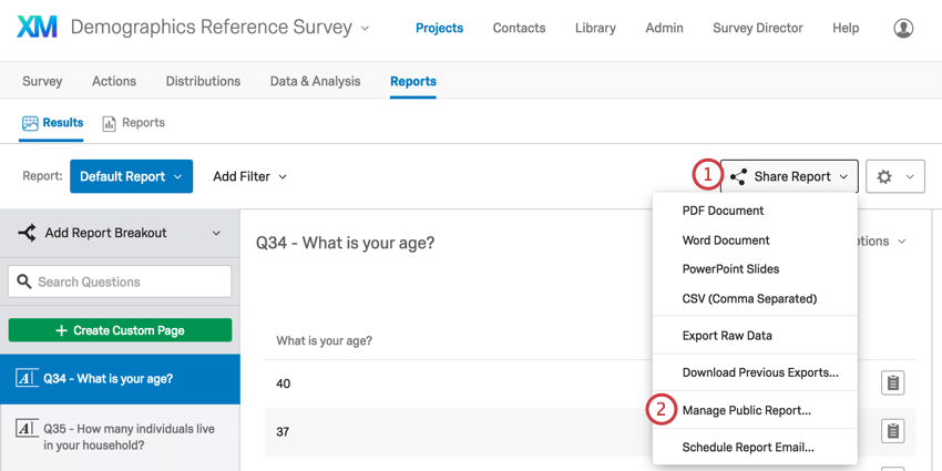 Managing Public Results Reports