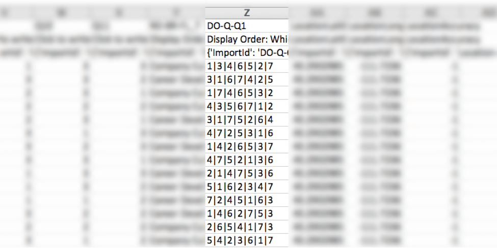 CSV-Datei der Daten über die Anzeigereihenfolge