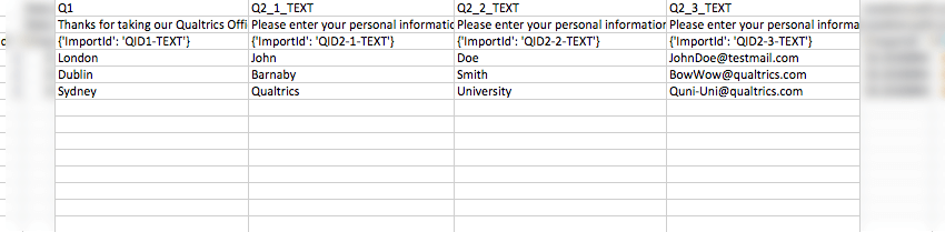 Dados CSV de respostas de entrada de texto, todos os respondentes de texto exato digitados