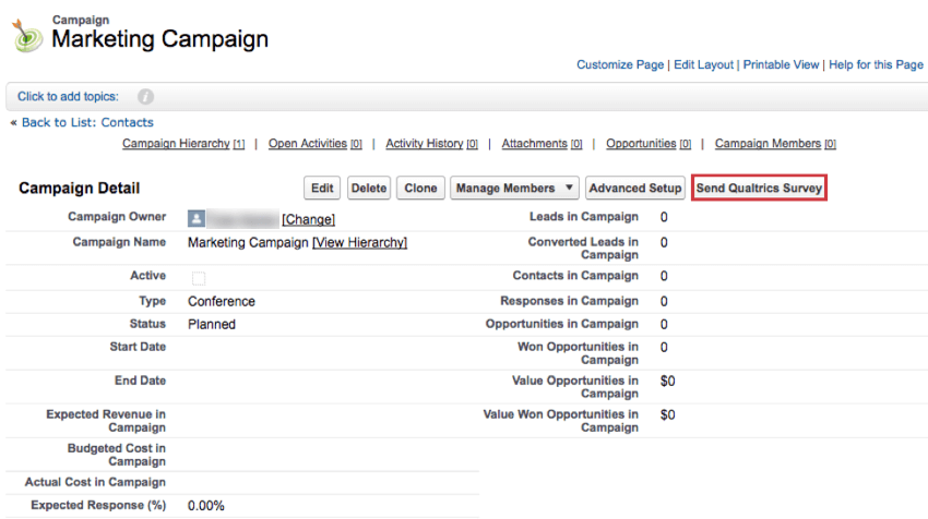 Envoyer une enquête Qualtrics à partir de la page Campagne