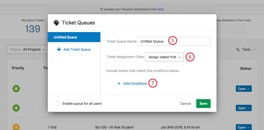 Ticket Queues window