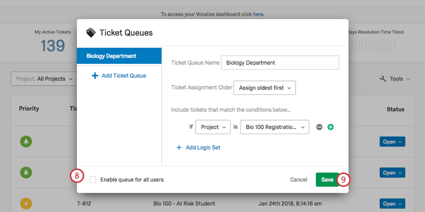 Saving ticket queues