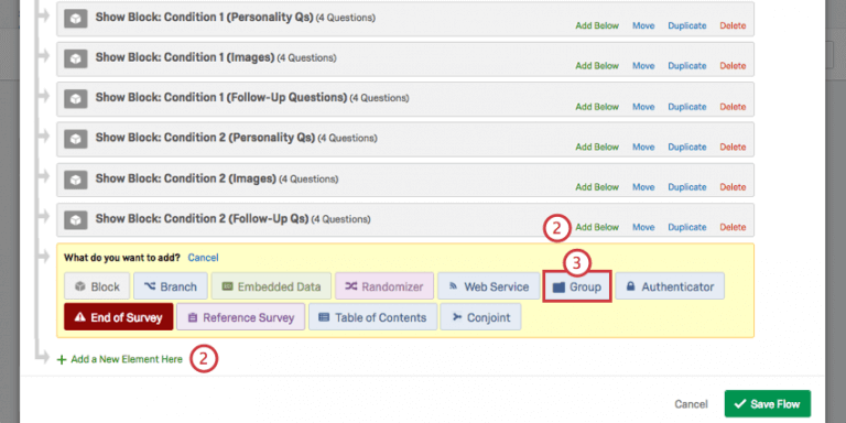 Grouping Elements in the Survey Flow