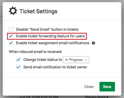 Enable ticket forwarding feature for users