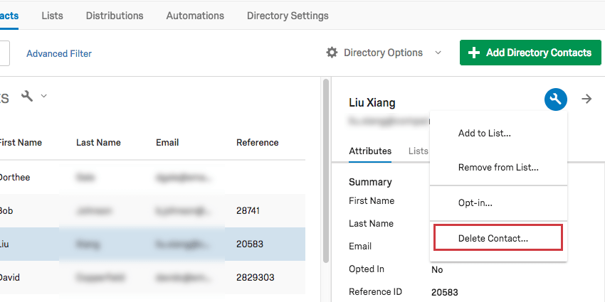 Under the dropdown, delete is last