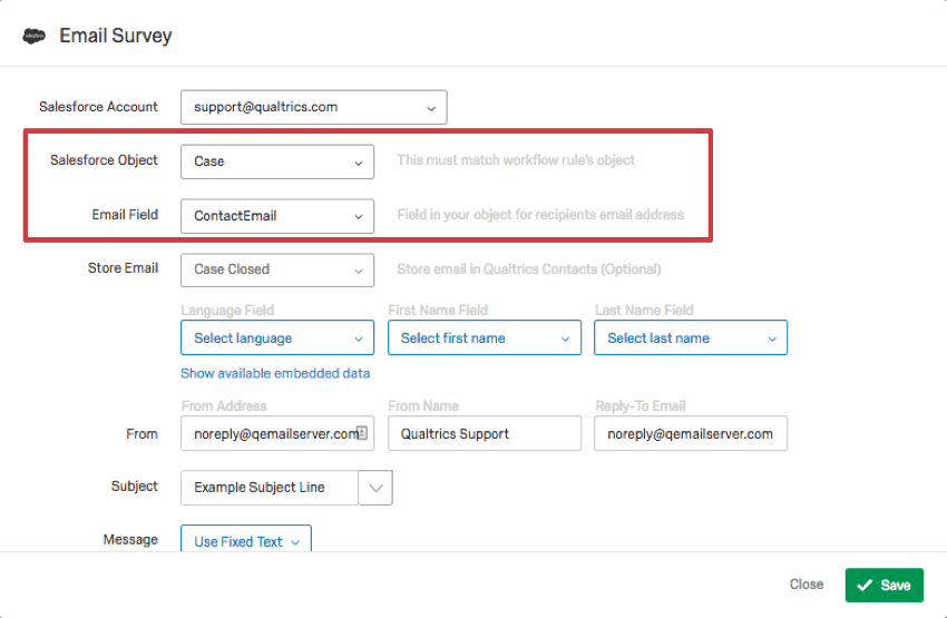 Integração do Salesforce – Support