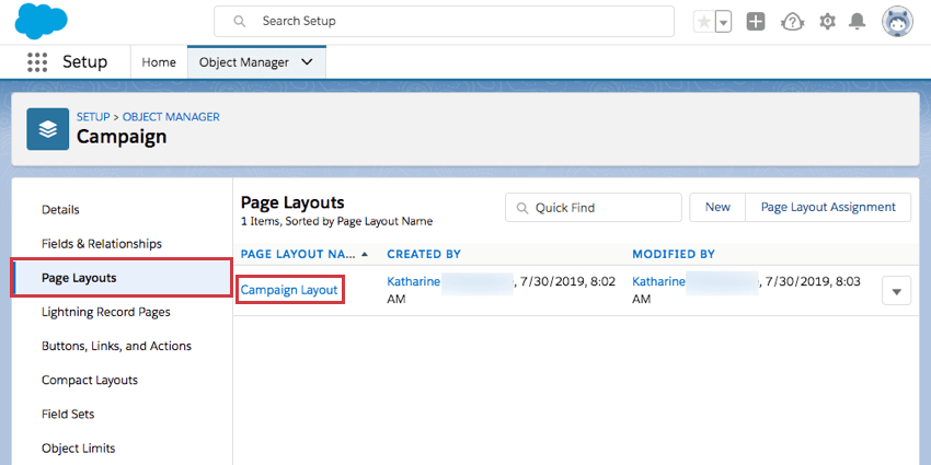 Mise en forme de campagne mise en surbrillance dans la section Dispositions de la page Campagne