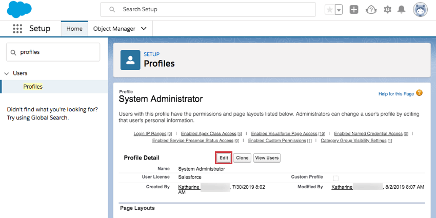 Dans ladministrateur système, le traitement seffectue vers le haut, près des détails du profil.
