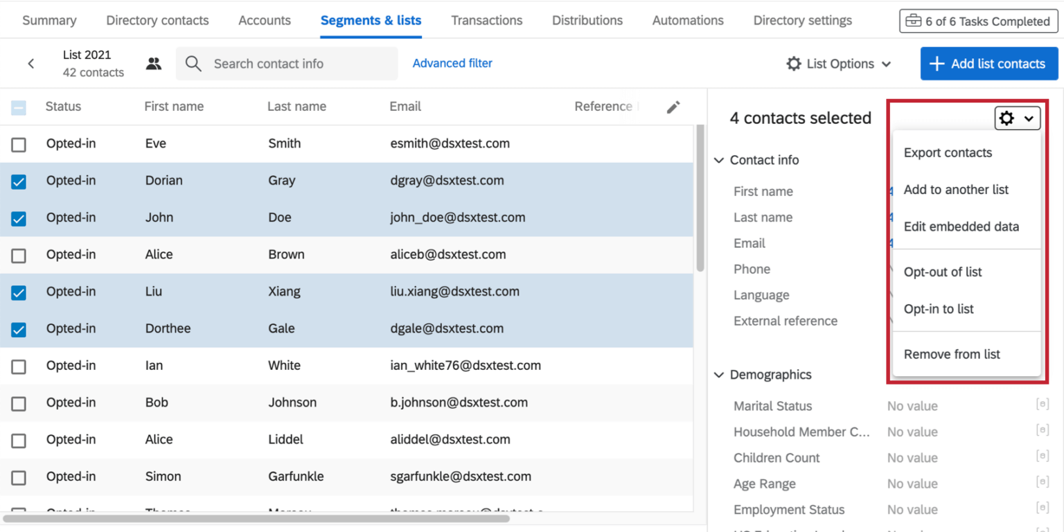 Managing Contacts in a Mailing List