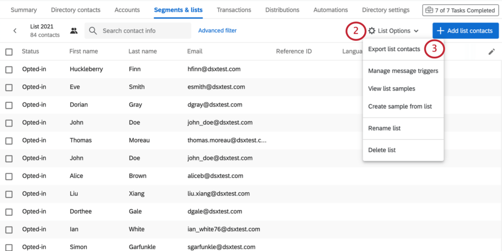Managing Contacts in a Mailing List