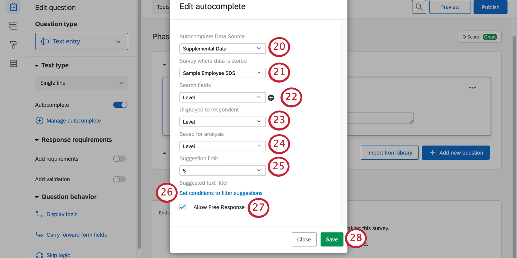 Autocomplete Questions & Supplemental Data