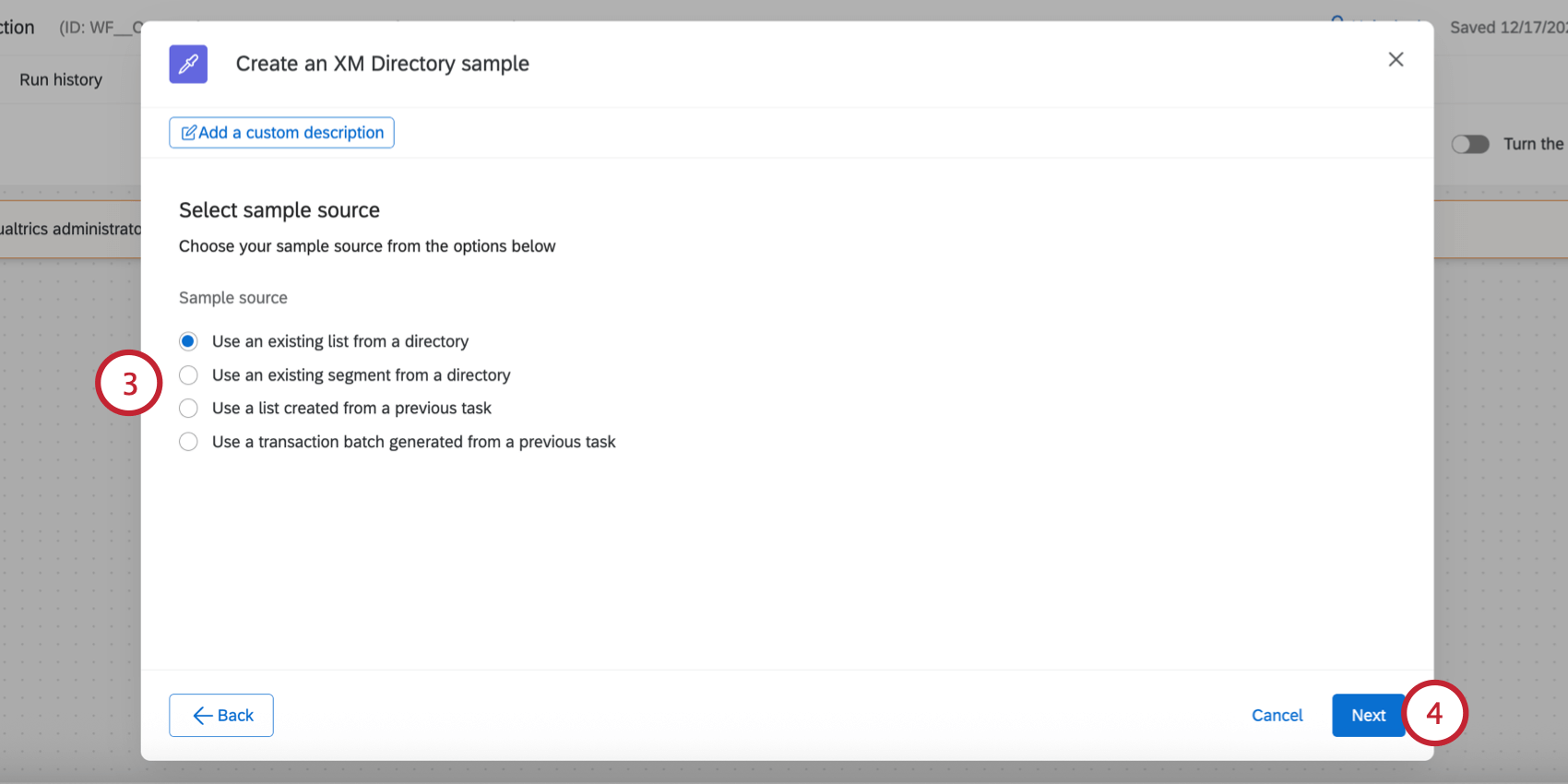 Create an XM Directory Sample Task - Qualtrics