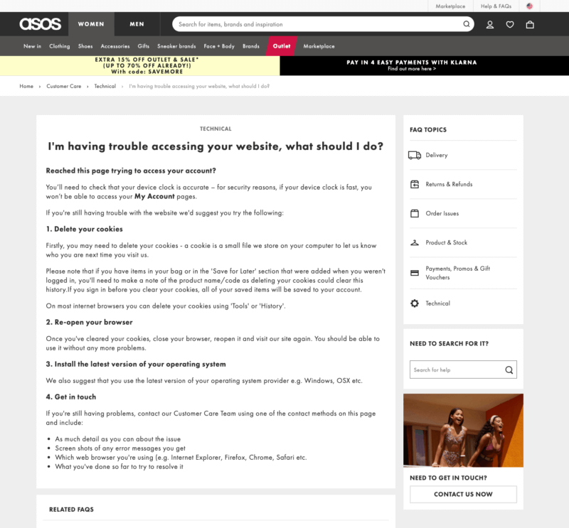 ASOS Website Help Page