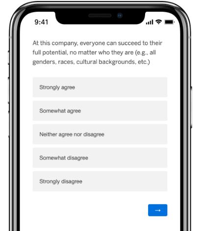 DEI survey question on mobile screen