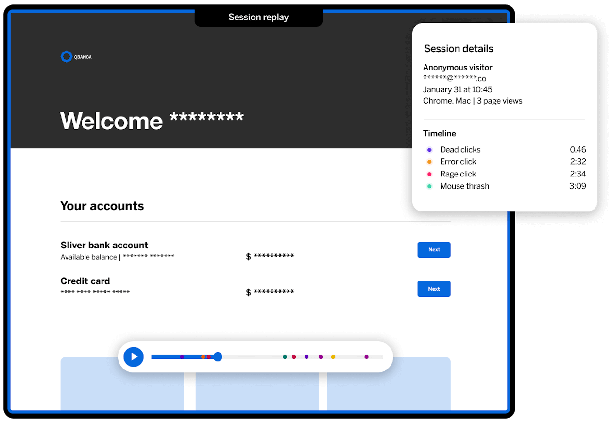 Session replay tool with personal details hidden in playback