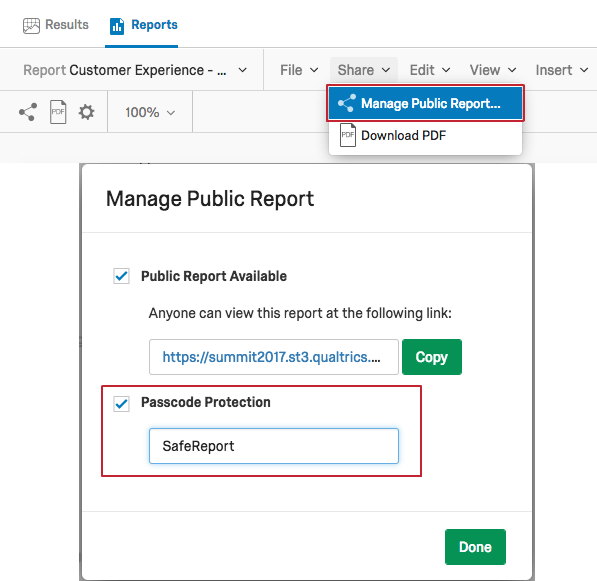 Passcode protected public reports