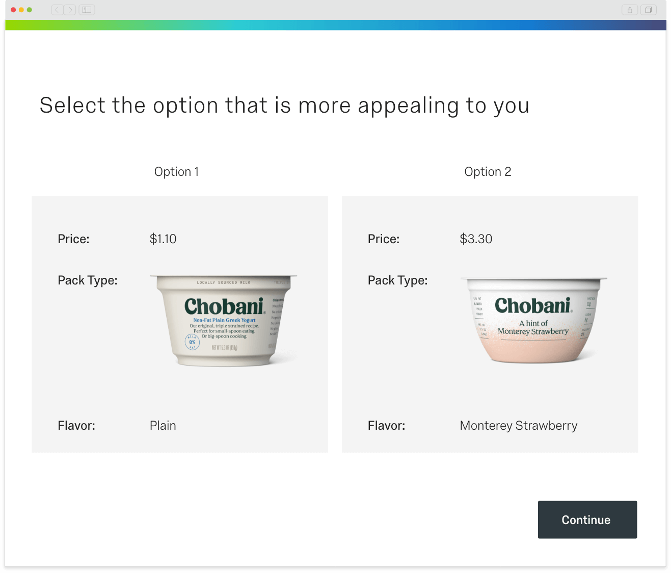 Chobani product research question - Select the option that is more appealing to you