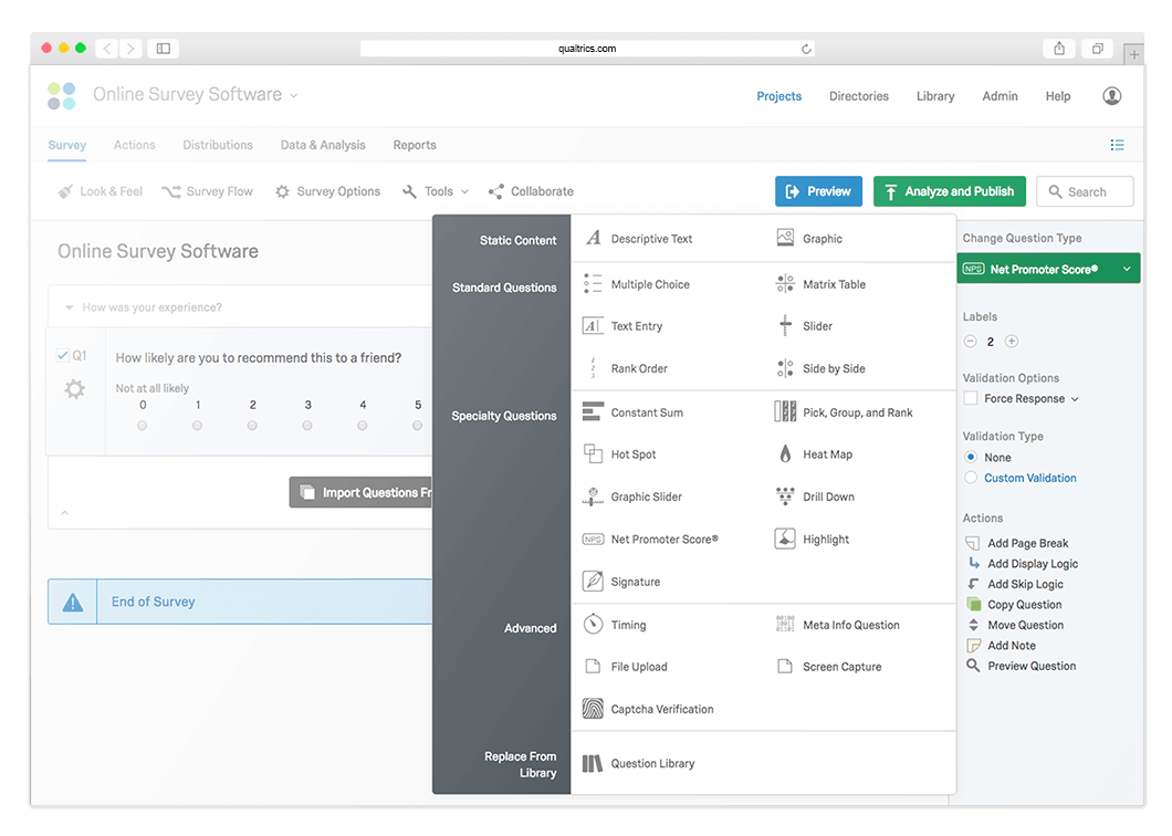 Qualtrics NPS 설문 조사 소프트웨어