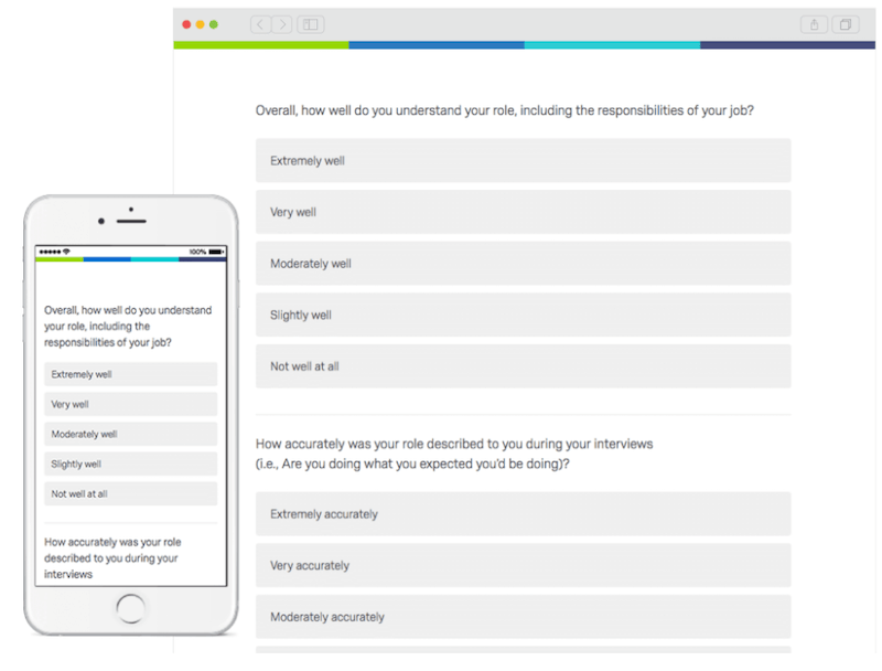 Employee onboarding survey tool mobile and desktop screenshots