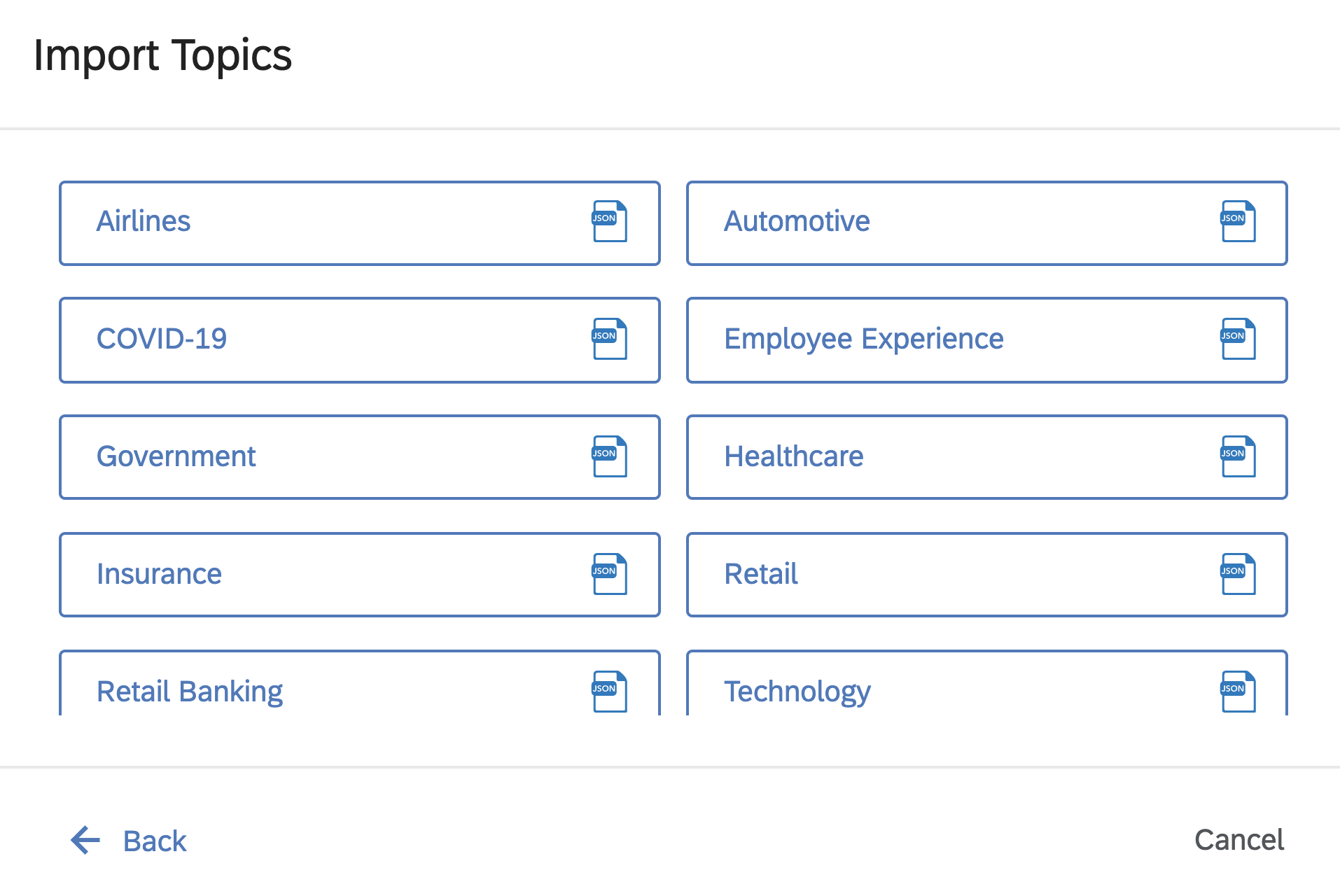 Topic import by industry / theme