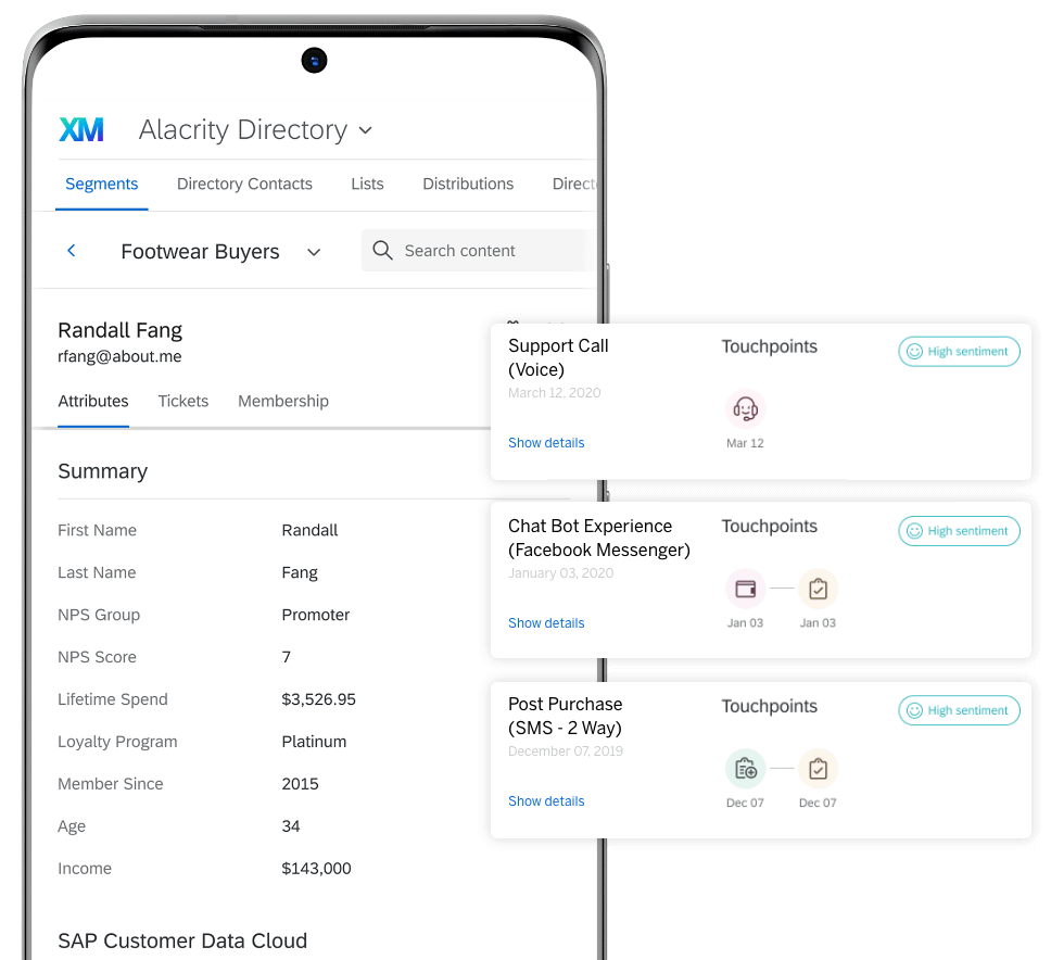 XM directory customer profile screenshot