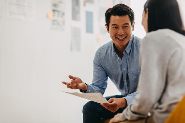 Workplace interview taking place in casual setting