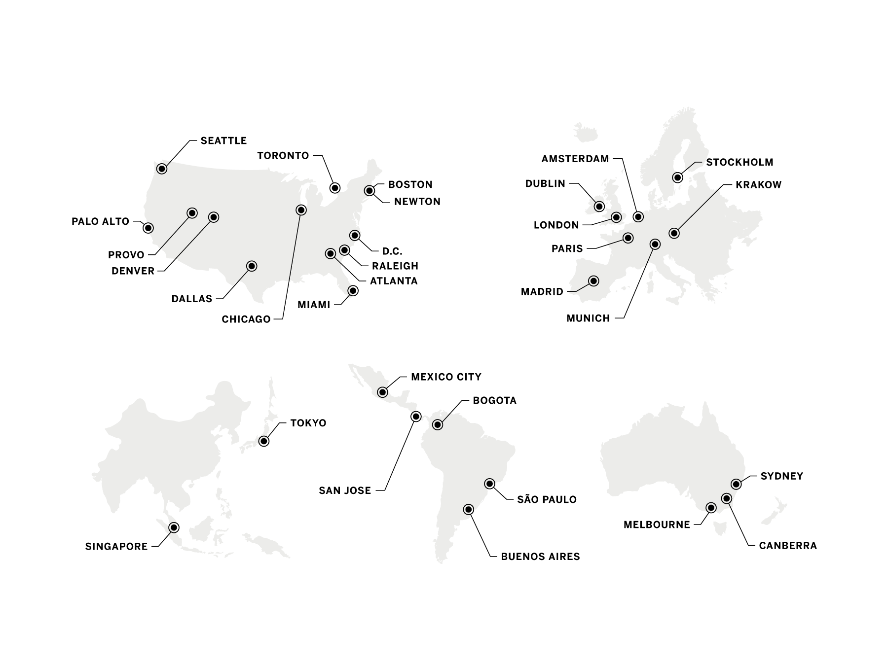 A map of all of Qualtrics' office locations
