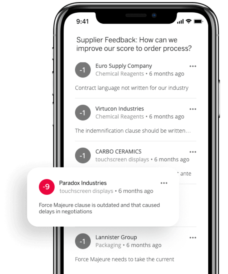 Supplier feedback no mobile