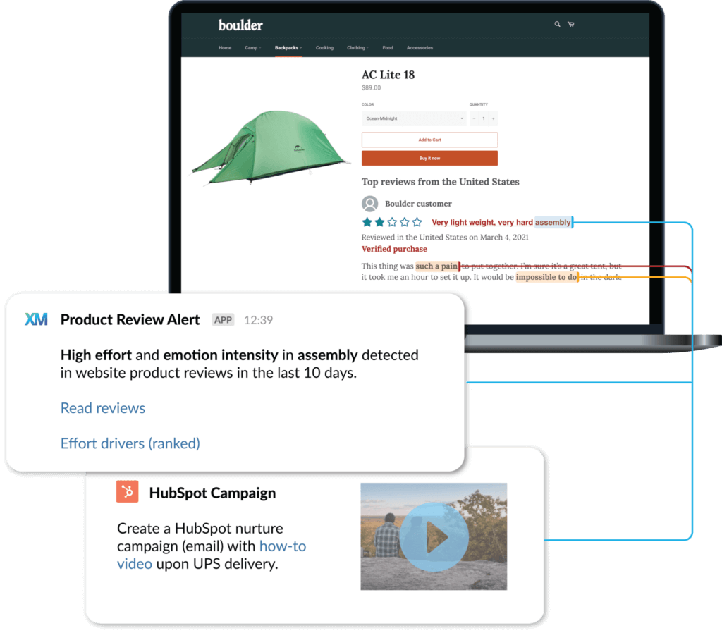 Computer with product review alert showing the effort, emotion intensity to do with the assembly of a specific product.
