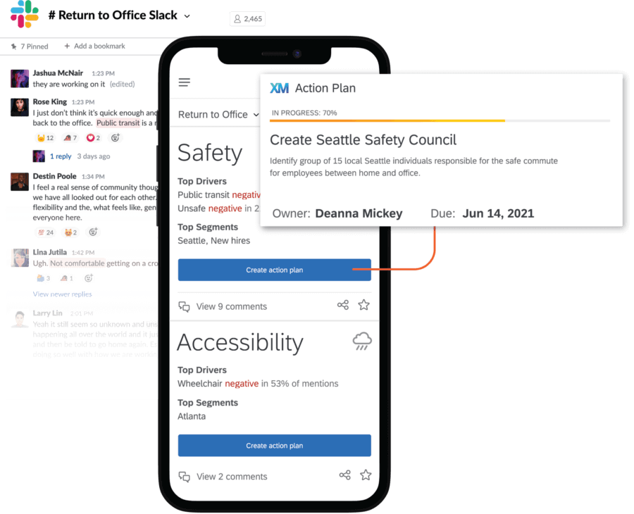 Phone showing you can also use clarabridge integrated with slack.