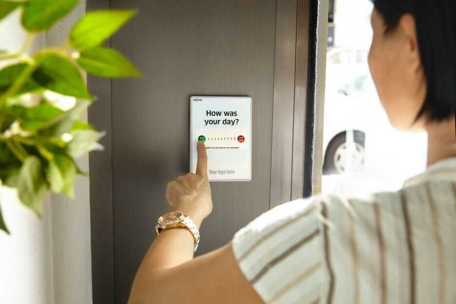 Woman taking a survey on the wall